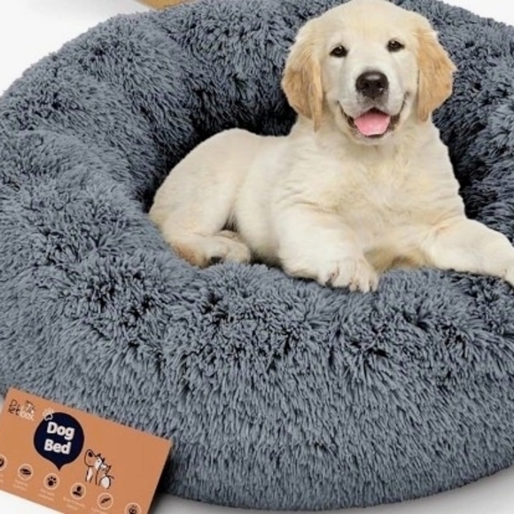 Other - Plush Gray Donut Dog Bed - Cozy Round Pet Cushion